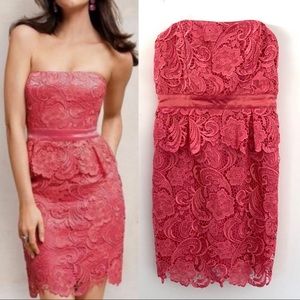 CACHÉ Lace Peplum Mini Cocktail Party Dress Pink
